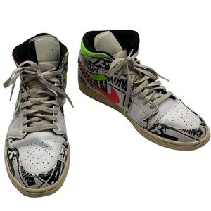 Nike Air Jordan 1 Mid All Over Print Logo Shoes Men's Size 13 BLEMISH